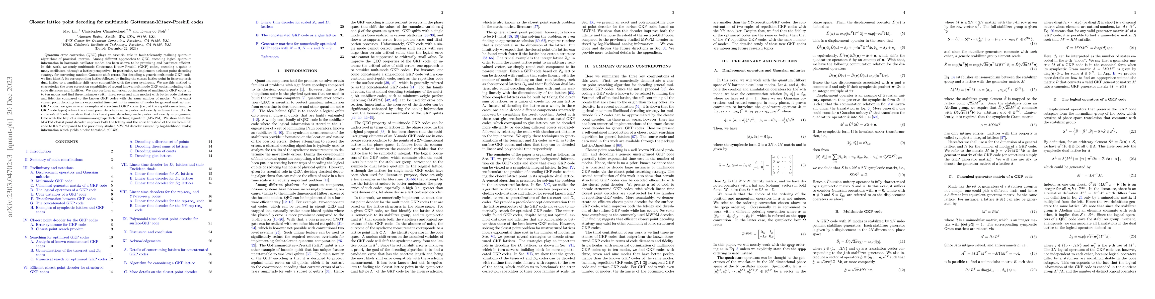 Thumbnail for Closest lattice point decoding for multimode Gottesman-Kitaev-Preskill
  codes