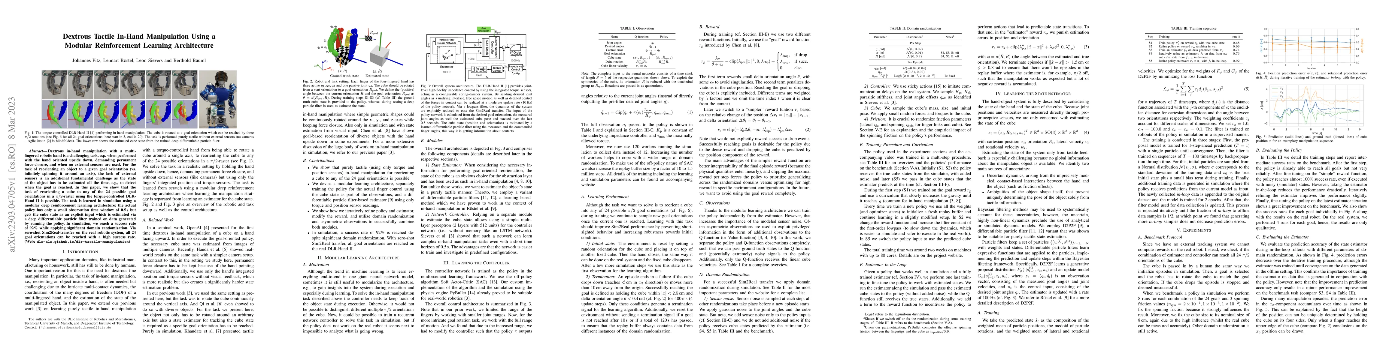 Thumbnail for Dextrous Tactile In-Hand Manipulation Using a Modular Reinforcement
  Learning Architecture