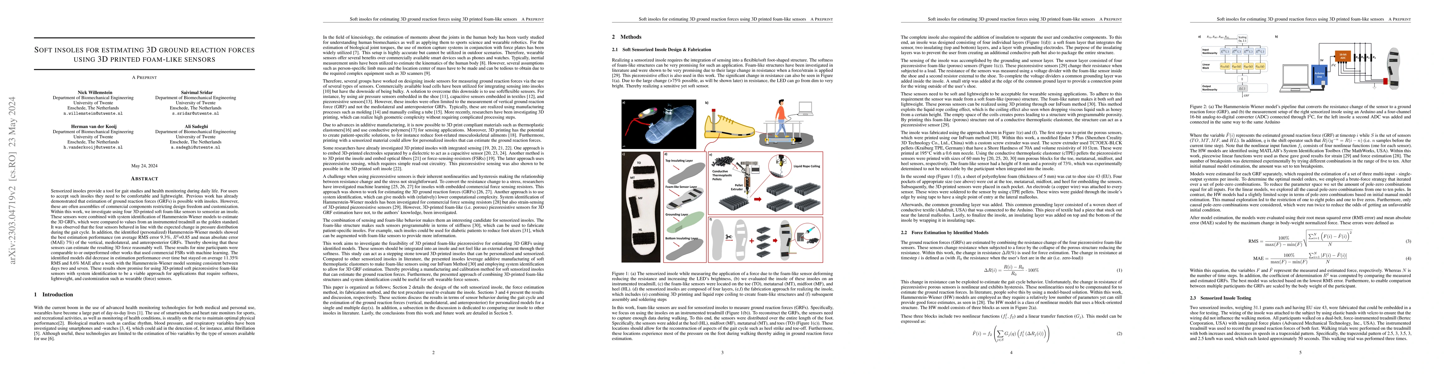 Thumbnail for Soft insoles for estimating 3D ground reaction forces using 3D printed
  foam-like sensors