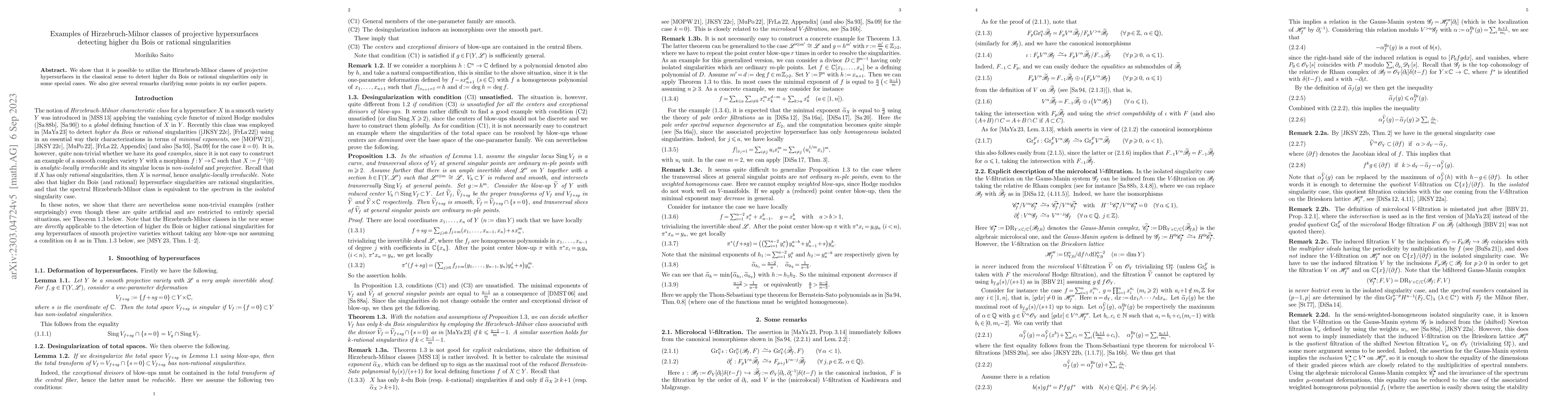 Thumbnail for Examples of Hirzebruch-Milnor classes of projective hypersurfaces
  detecting higher du Bois or rational singularities