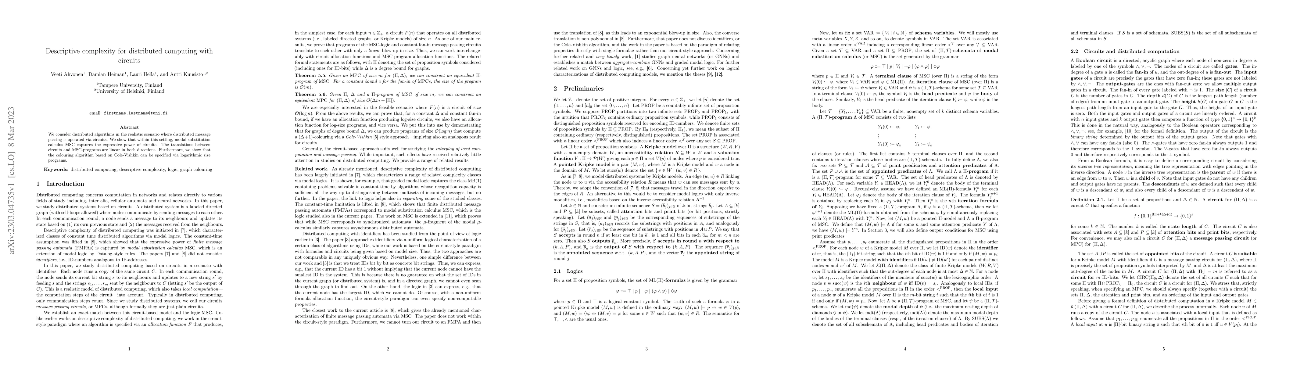 Thumbnail for Descriptive complexity for distributed computing with circuits