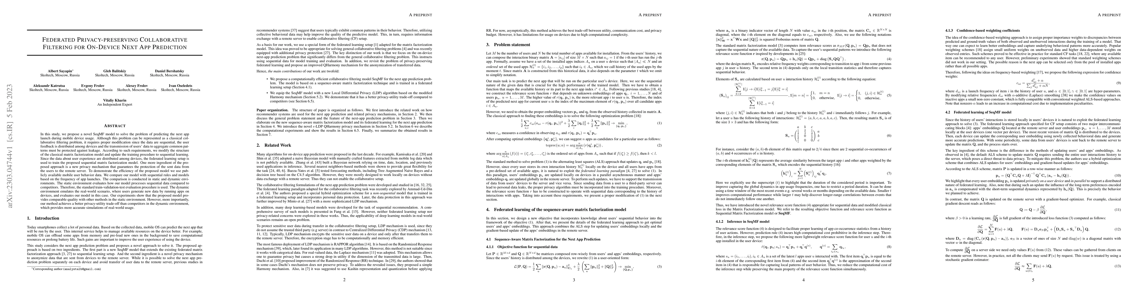 Thumbnail for Federated Privacy-preserving Collaborative Filtering for On-Device Next
  App Prediction