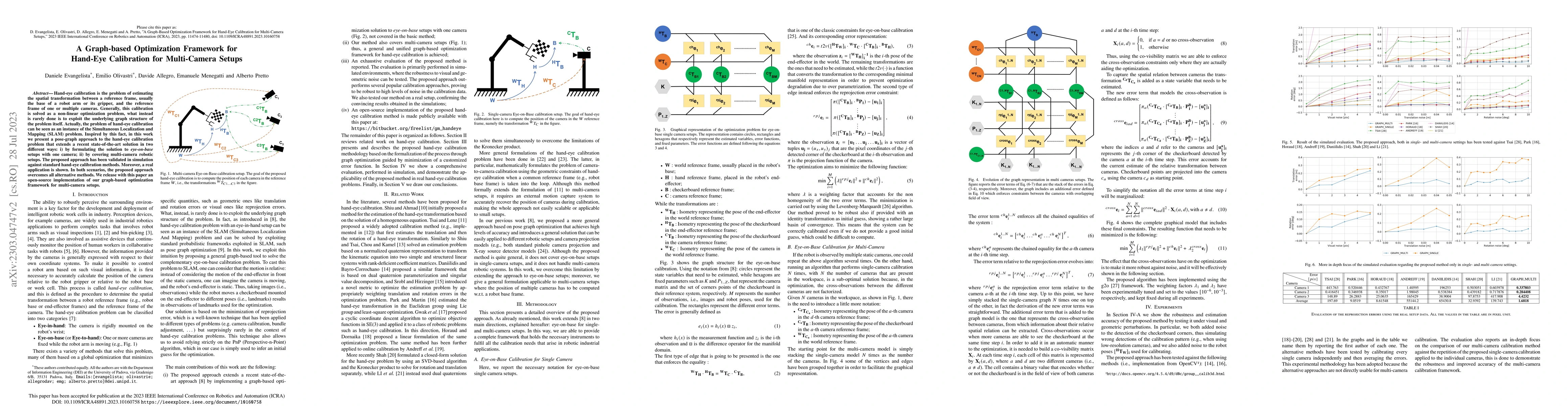 Thumbnail for A Graph-based Optimization Framework for Hand-Eye Calibration for
  Multi-Camera Setups