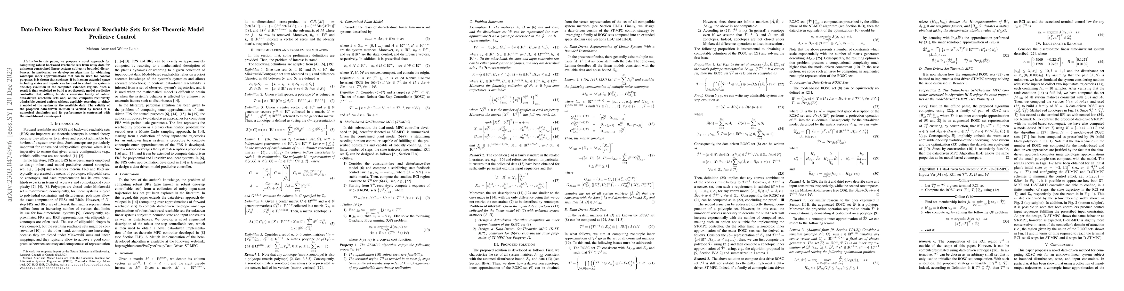 Thumbnail for Data-Driven Robust Backward Reachable Sets for Set-Theoretic Model
  Predictive Control