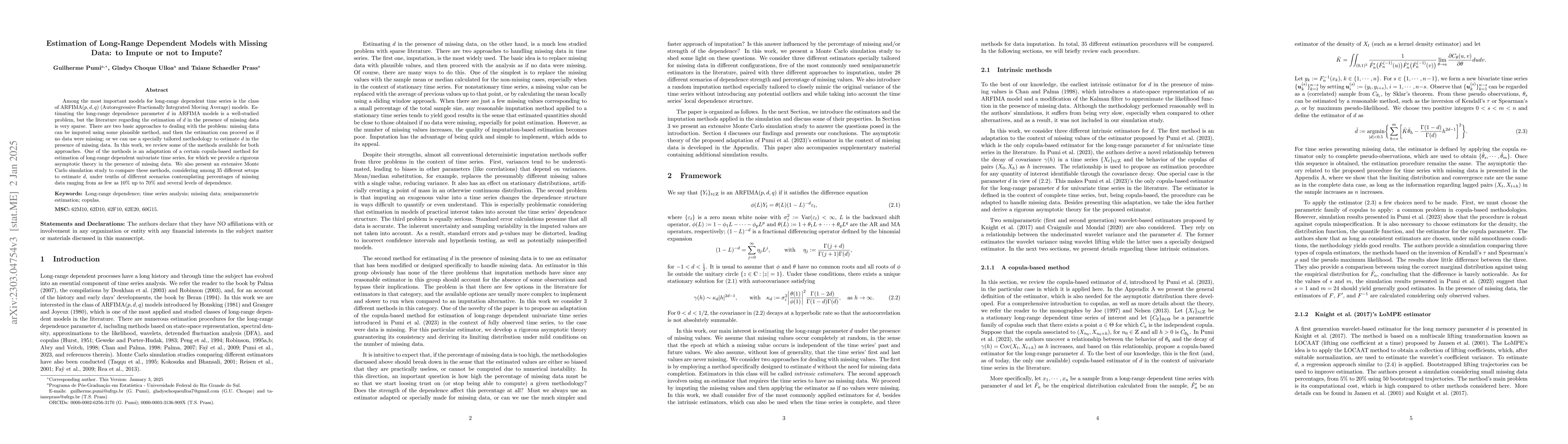 Thumbnail for Estimation of Long-Range Dependent Models with Missing Data: to Impute
  or not to Impute?