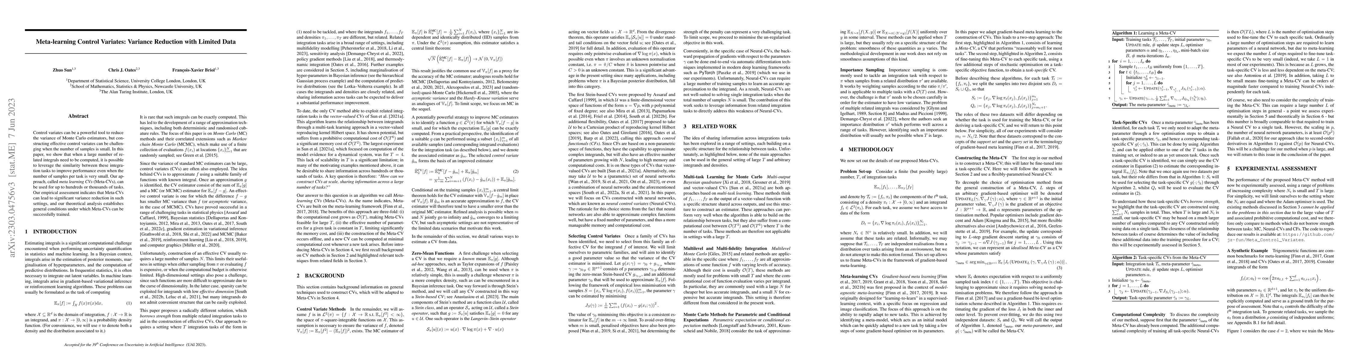 Thumbnail for Meta-learning Control Variates: Variance Reduction with Limited Data