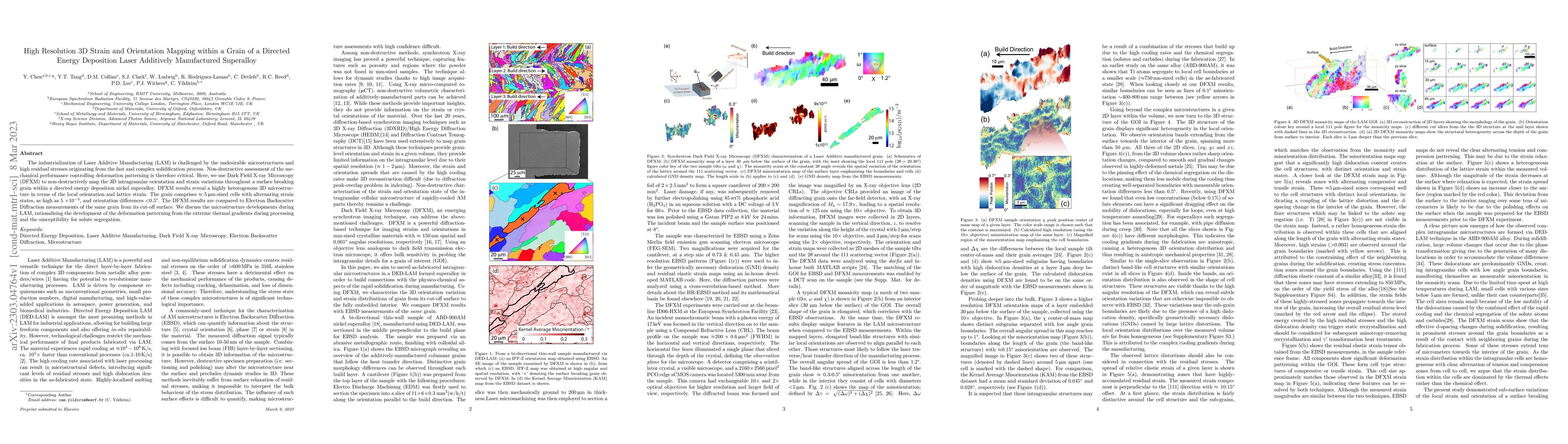 Thumbnail for High Resolution 3D Strain and Orientation Mapping within a Grain of a
  Directed Energy Deposition Laser Additively Manufactured Superalloy