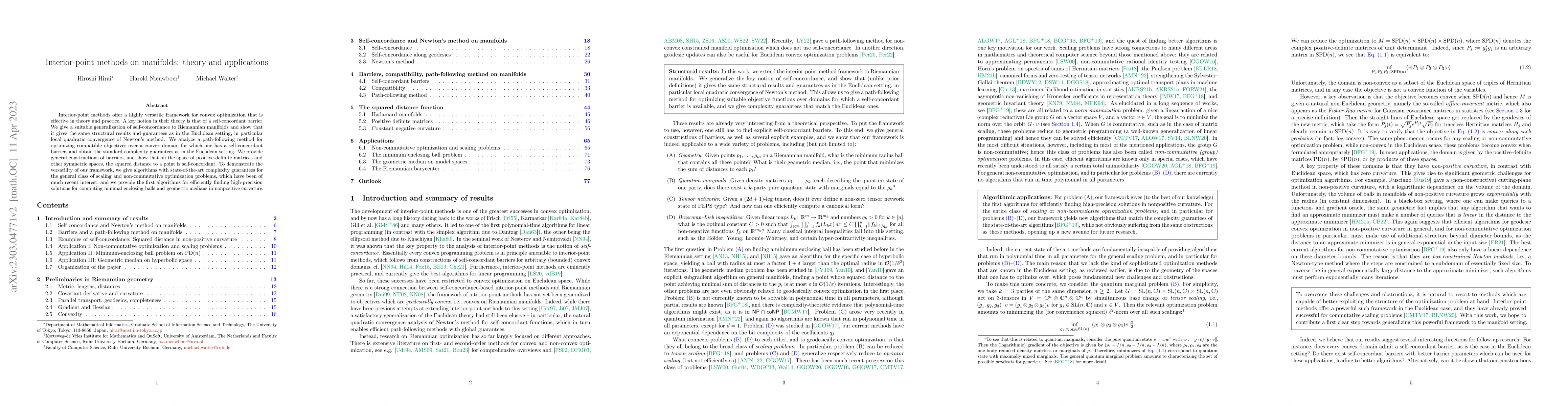 Thumbnail for Interior-point methods on manifolds: theory and applications