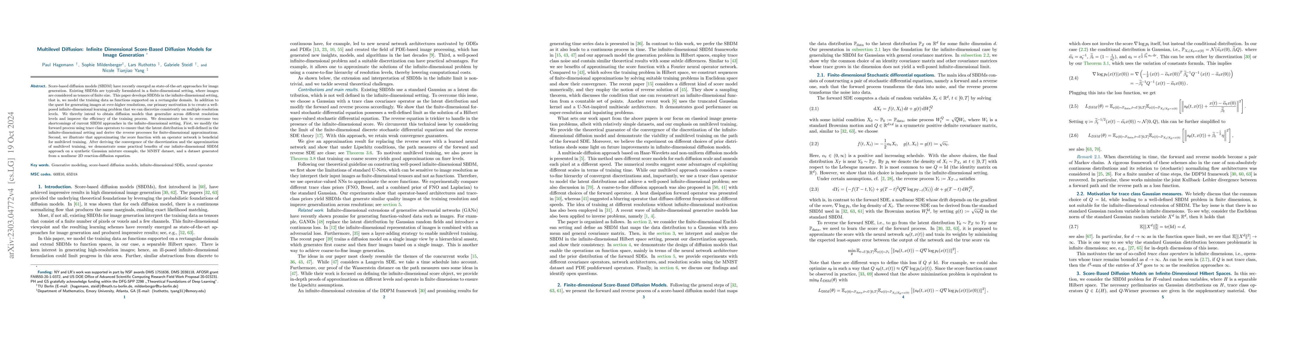 Thumbnail for Multilevel Diffusion: Infinite Dimensional Score-Based Diffusion Models
  for Image Generation