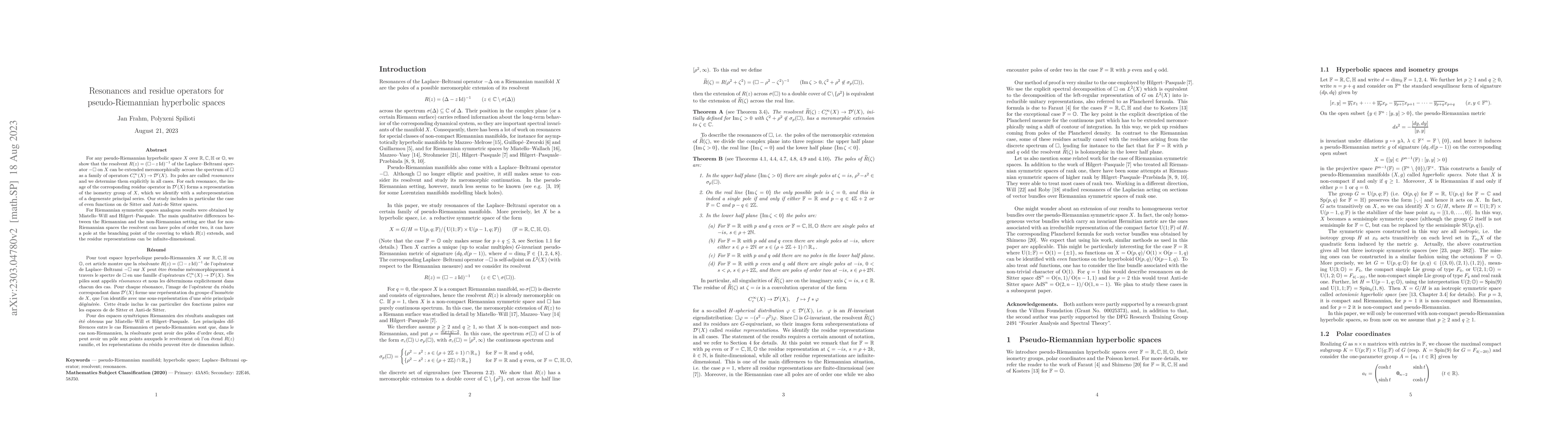 Thumbnail for Resonances and residue operators for pseudo-Riemannian hyperbolic spaces