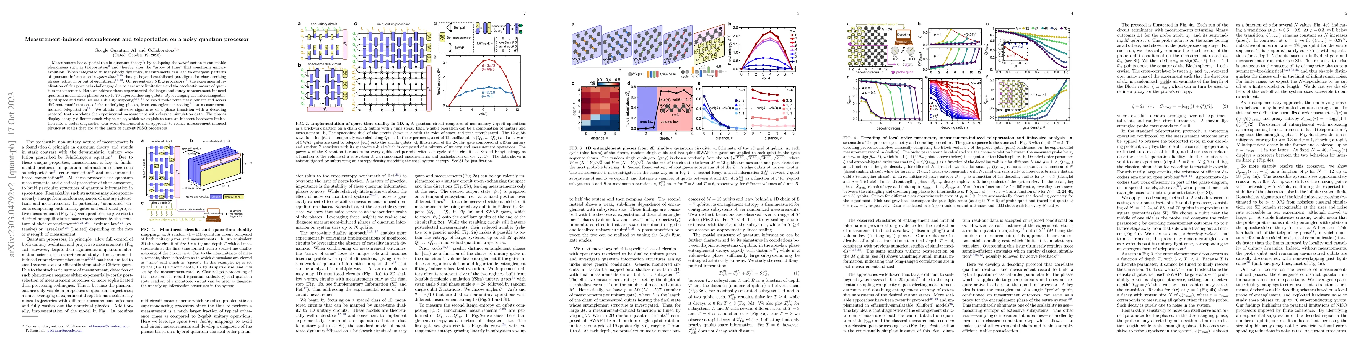 Thumbnail for Measurement-induced entanglement and teleportation on a noisy quantum
  processor
