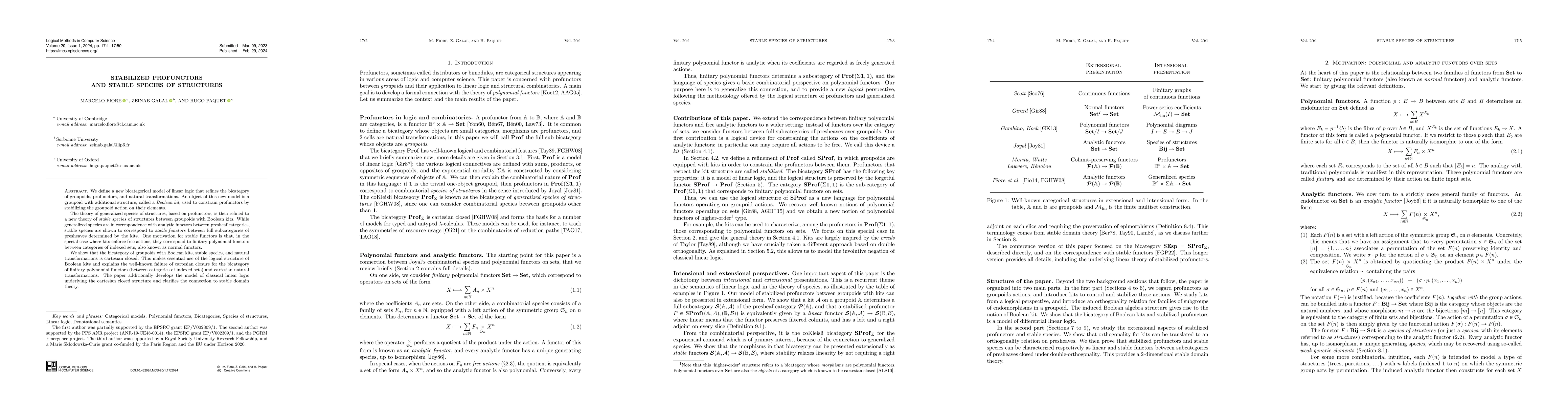 Thumbnail for Stabilized profunctors and stable species of structures