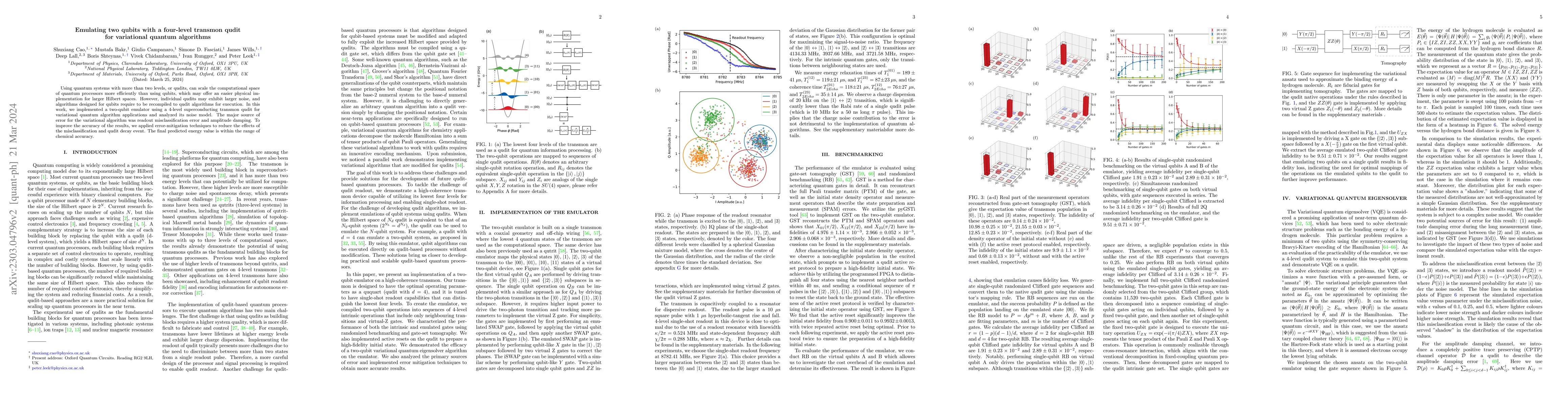 Thumbnail for Emulating two qubits with a four-level transmon qudit for variational
  quantum algorithms
