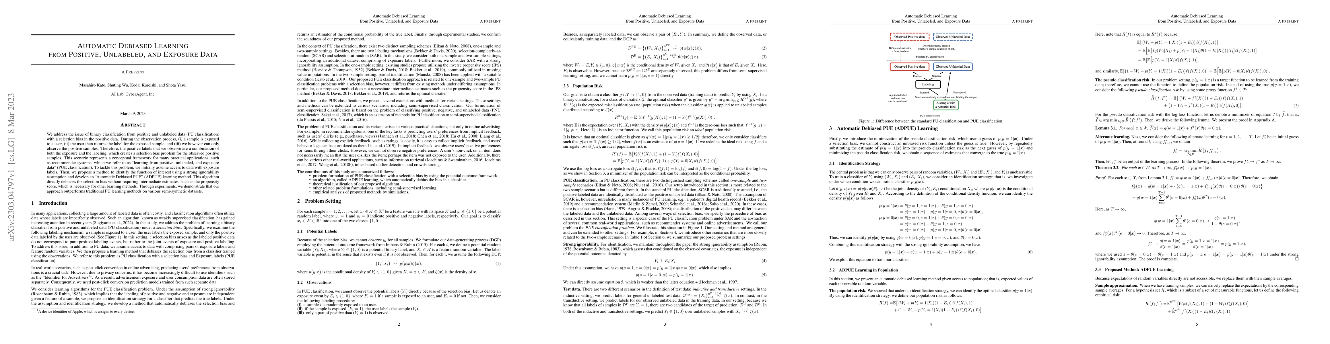 Thumbnail for Automatic Debiased Learning from Positive, Unlabeled, and Exposure Data