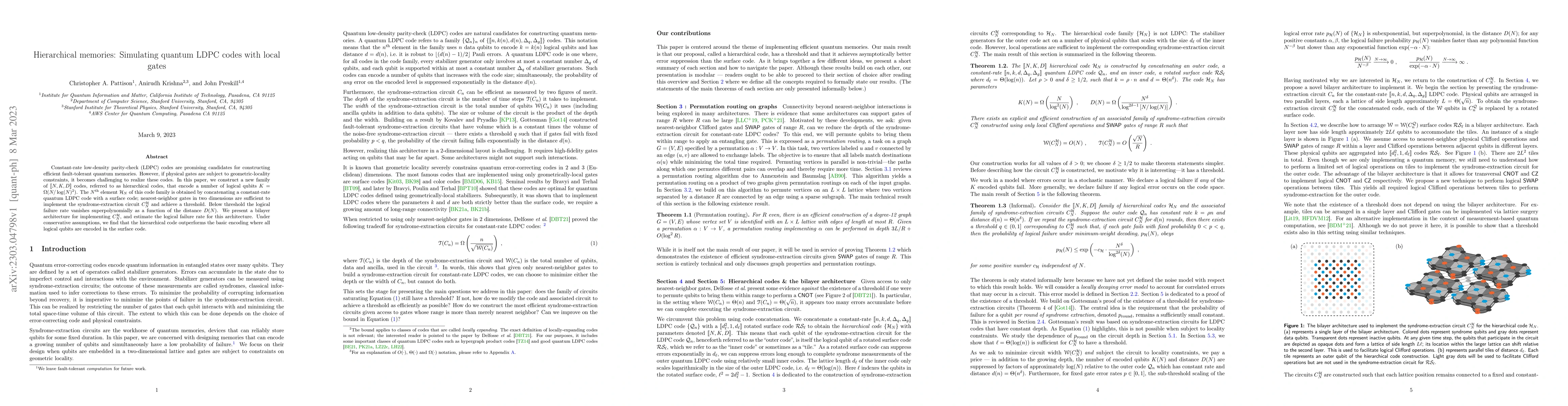 Thumbnail for Hierarchical memories: Simulating quantum LDPC codes with local gates