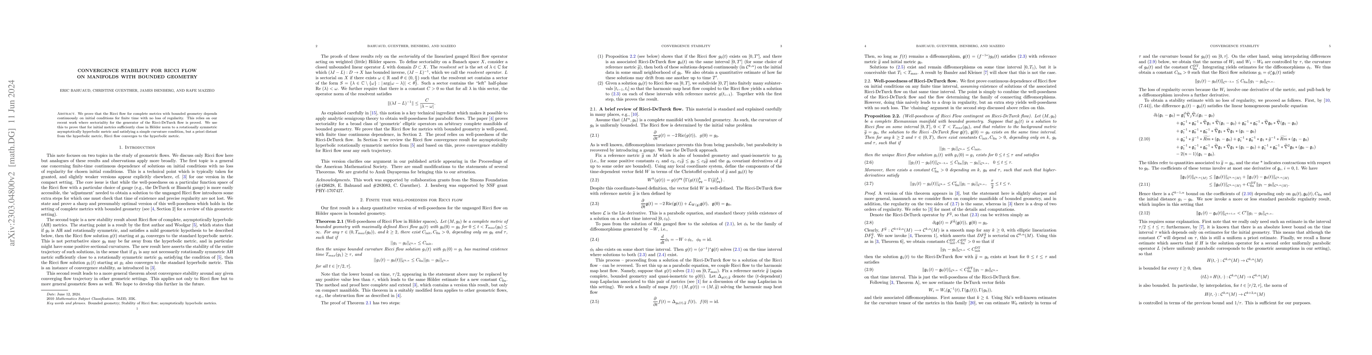 Thumbnail for Convergence stability for Ricci flow on manifolds with bounded geometry