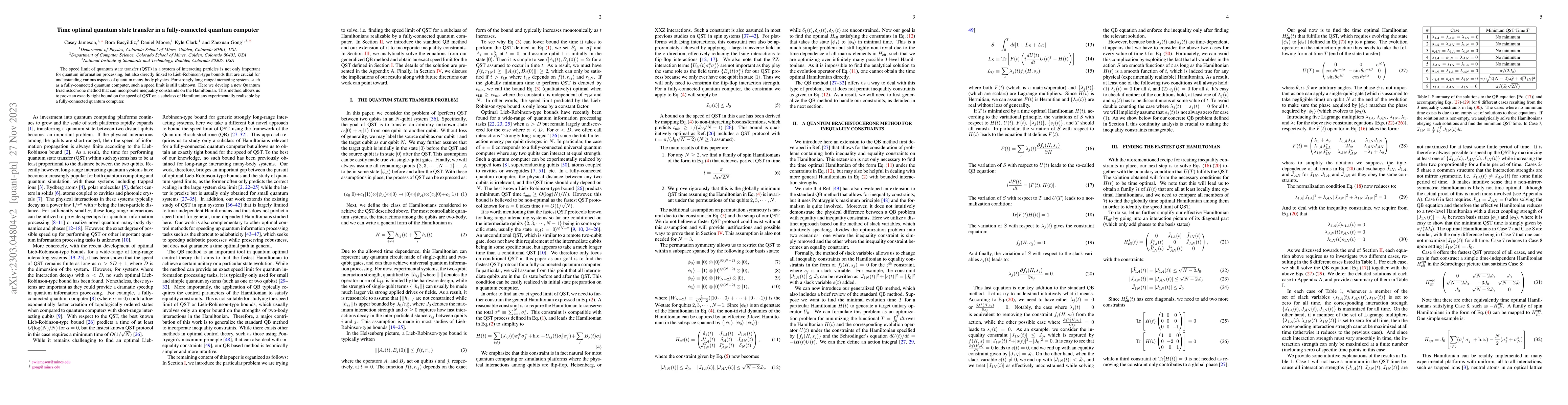 Thumbnail for Time optimal quantum state transfer in a fully-connected quantum
  computer