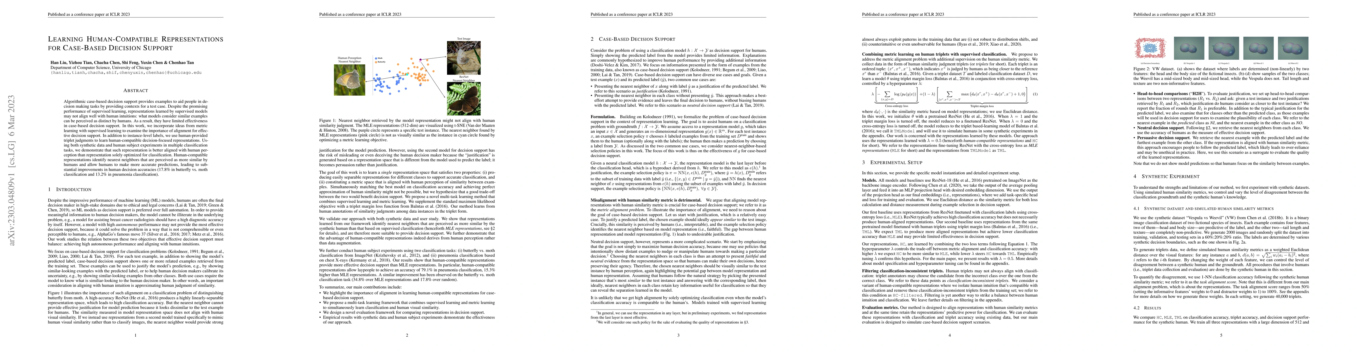 Thumbnail for Learning Human-Compatible Representations for Case-Based Decision
  Support