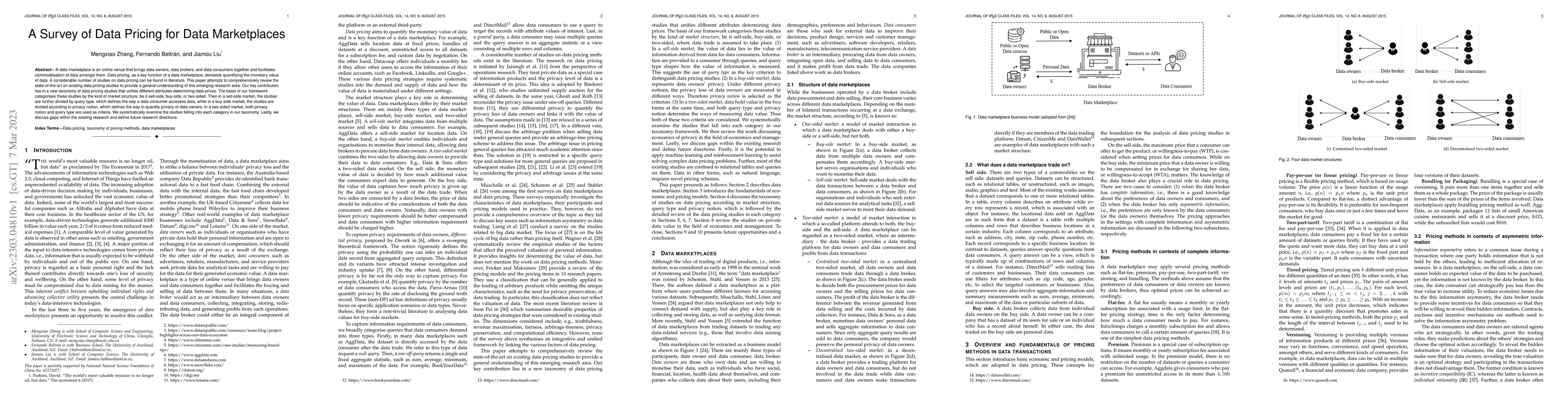 Thumbnail for A Survey of Data Pricing for Data Marketplaces
