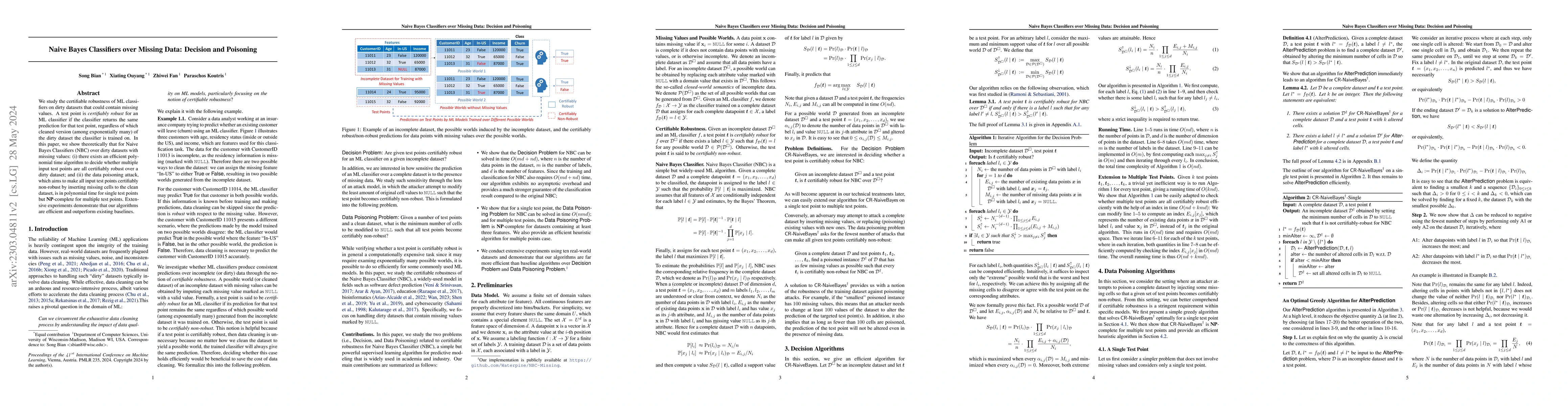 Thumbnail for Naive Bayes Classifiers over Missing Data: Decision and Poisoning