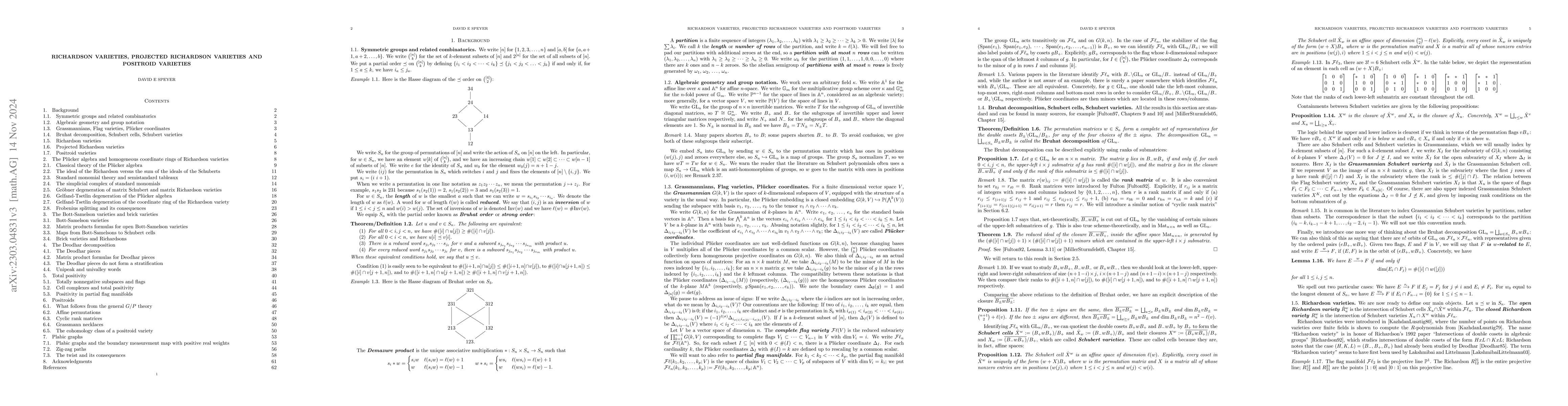 Thumbnail for Richardson varieties, projected Richardson varieties and positroid
  varieties