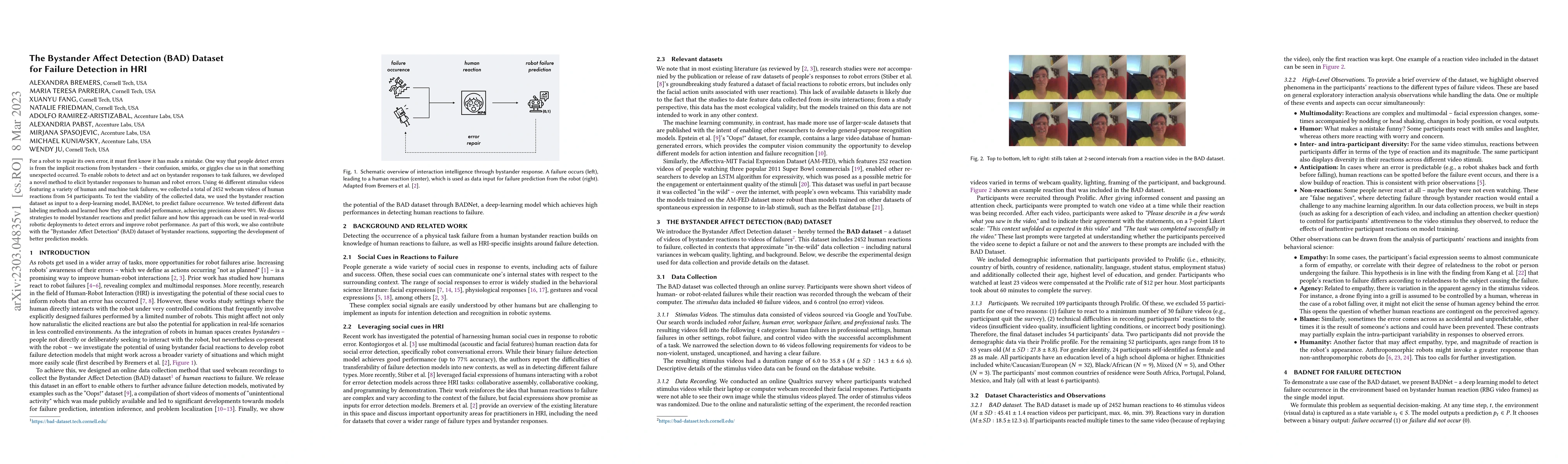 Thumbnail for The Bystander Affect Detection (BAD) Dataset for Failure Detection in
  HRI