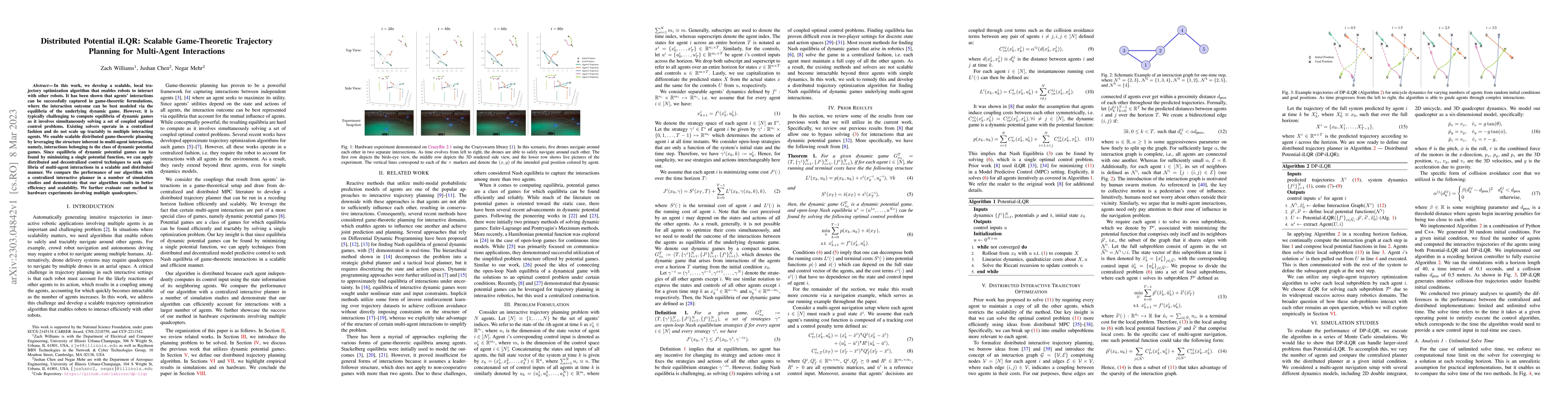Thumbnail for Distributed Potential iLQR: Scalable Game-Theoretic Trajectory Planning
  for Multi-Agent Interactions