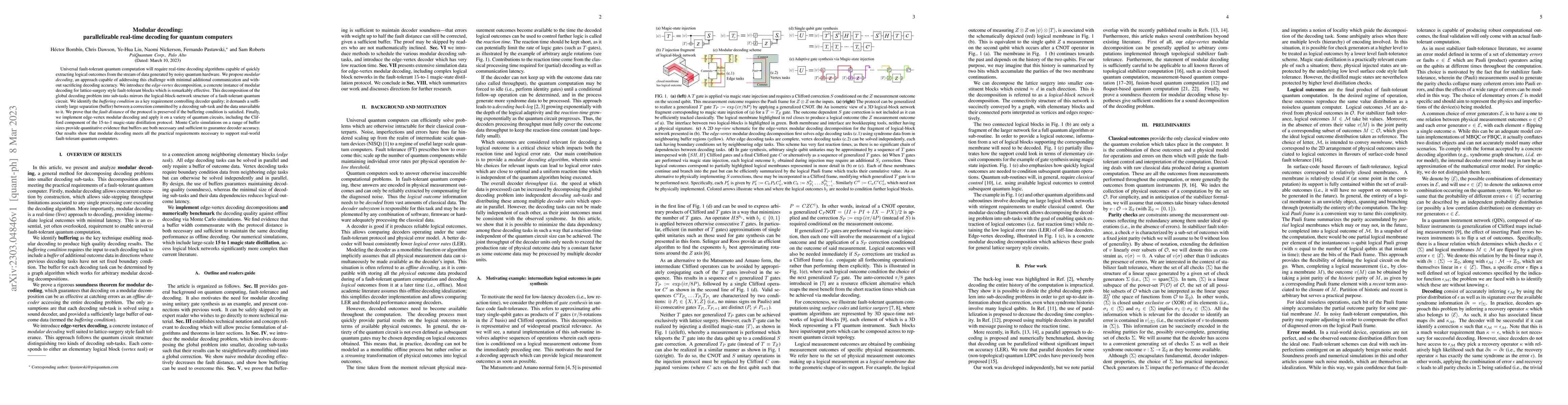 Thumbnail for Modular decoding: parallelizable real-time decoding for quantum
  computers