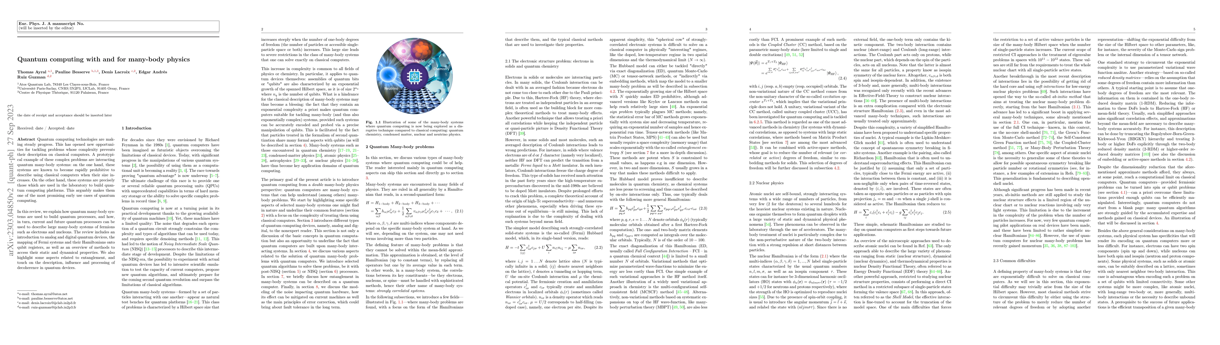 Thumbnail for Quantum computing with and for many-body physics