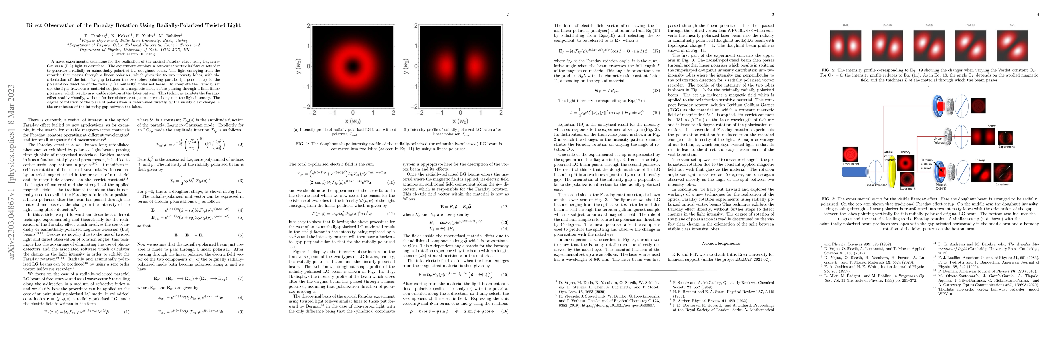 Thumbnail for Direct Observation of the Faraday Rotation Using Radially-Polarized
  Twisted Light