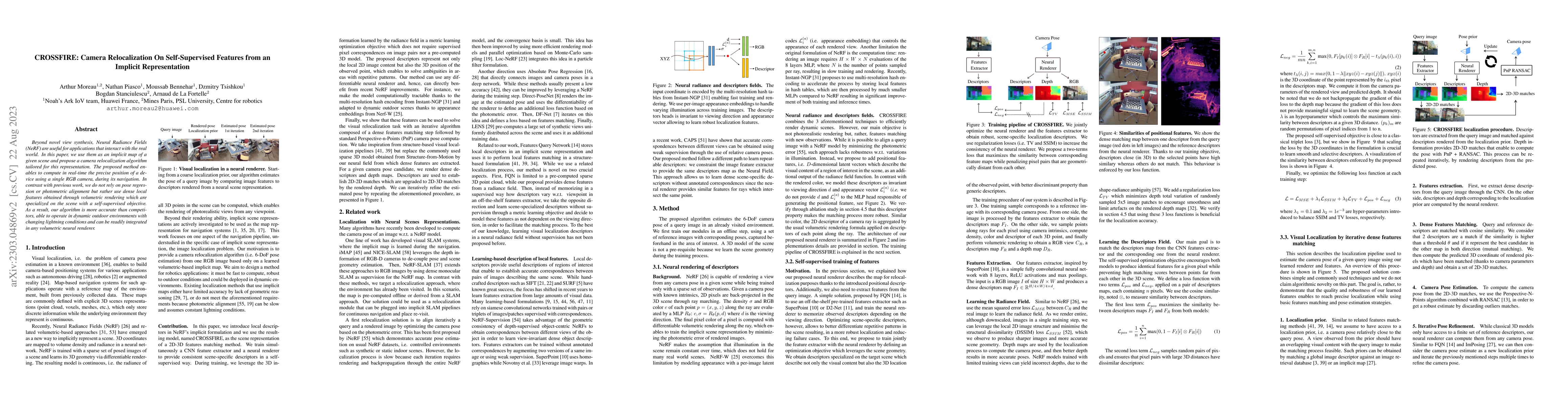 Thumbnail for CROSSFIRE: Camera Relocalization On Self-Supervised Features from an
  Implicit Representation