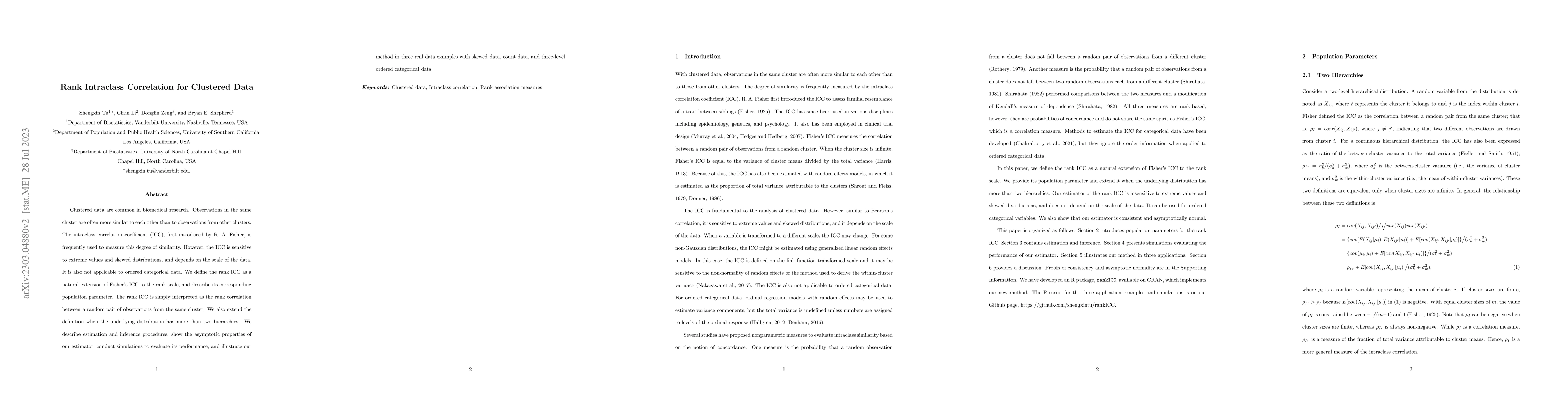 Thumbnail for Rank Intraclass Correlation for Clustered Data