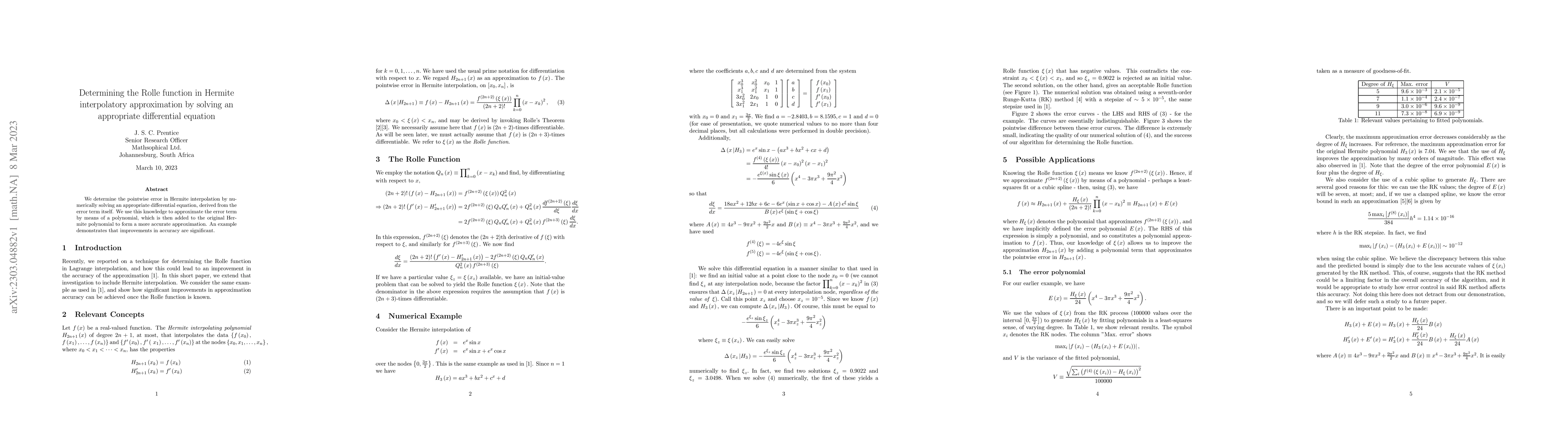 Thumbnail for Determining the Rolle function in Hermite interpolatory approximation by
  solving an appropriate differential equation