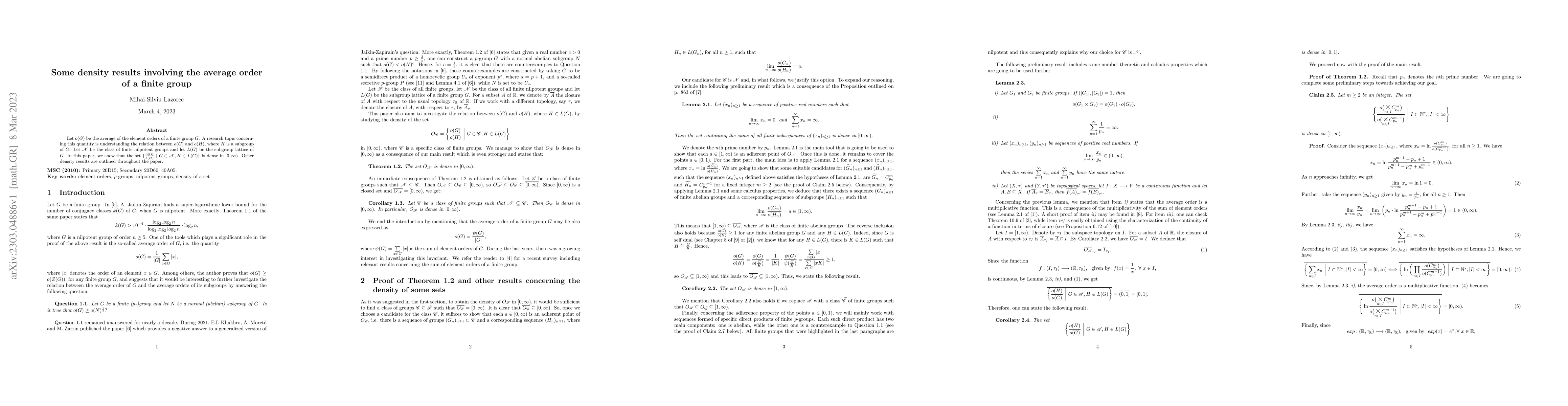 Thumbnail for Some density results involving the average order of a finite group