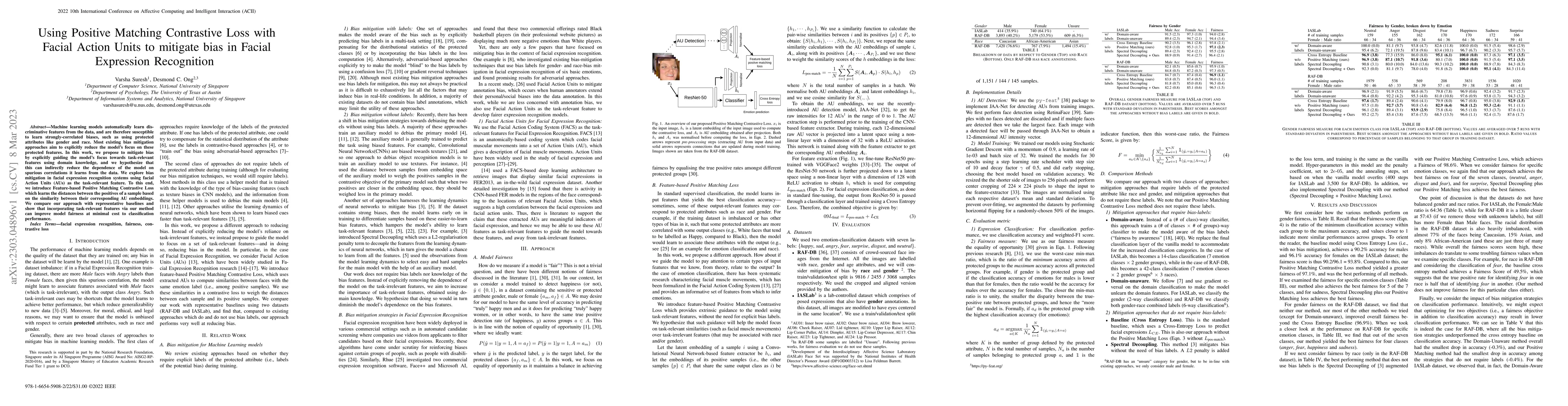 Thumbnail for Using Positive Matching Contrastive Loss with Facial Action Units to
  mitigate bias in Facial Expression Recognition