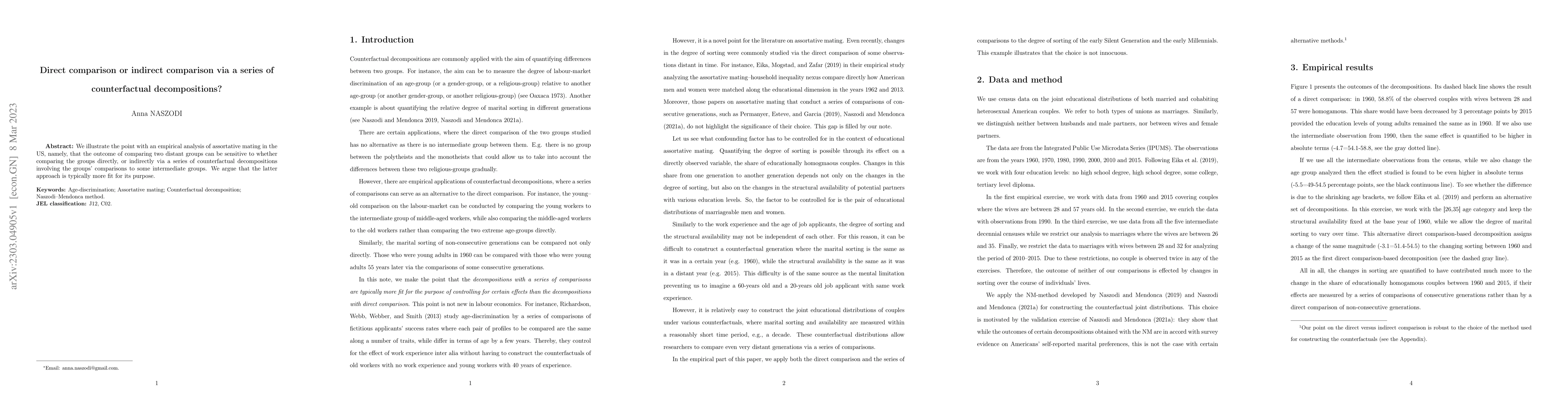 Thumbnail for Direct comparison or indirect comparison via a series of counterfactual
  decompositions?