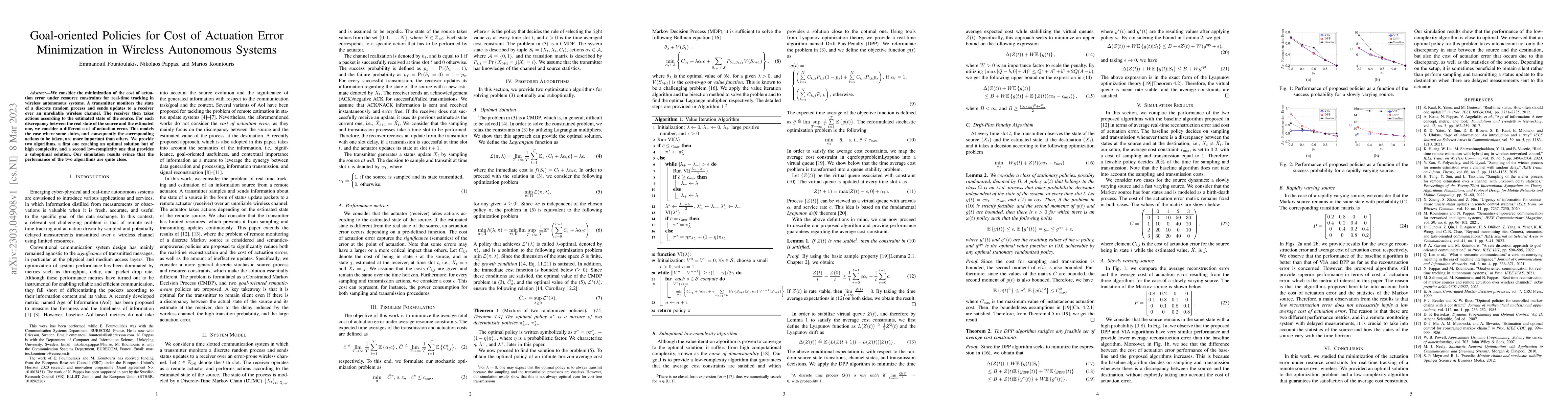 Thumbnail for Goal-oriented Policies for Cost of Actuation Error Minimization in
  Wireless Autonomous Systems