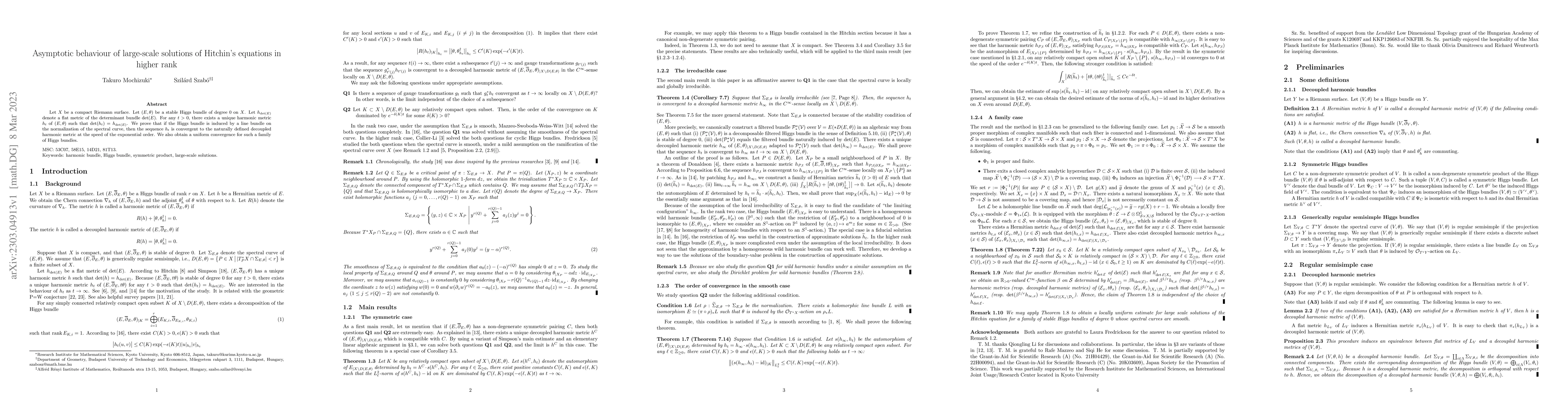 Thumbnail for Asymptotic behaviour of large-scale solutions of Hitchin's equations in
  higher rank