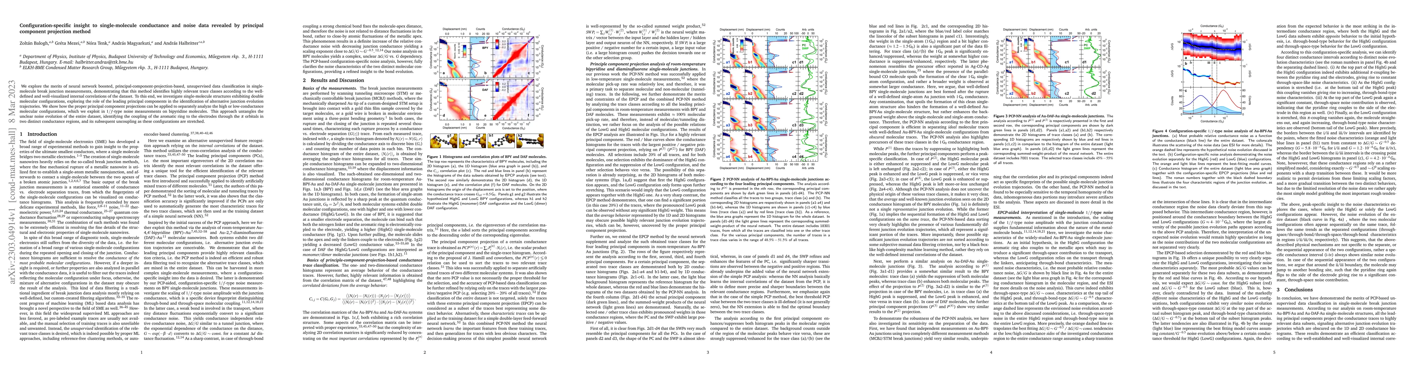 Thumbnail for Configuration-specific insight to single-molecule conductance and noise
  data revealed by principal component projection method