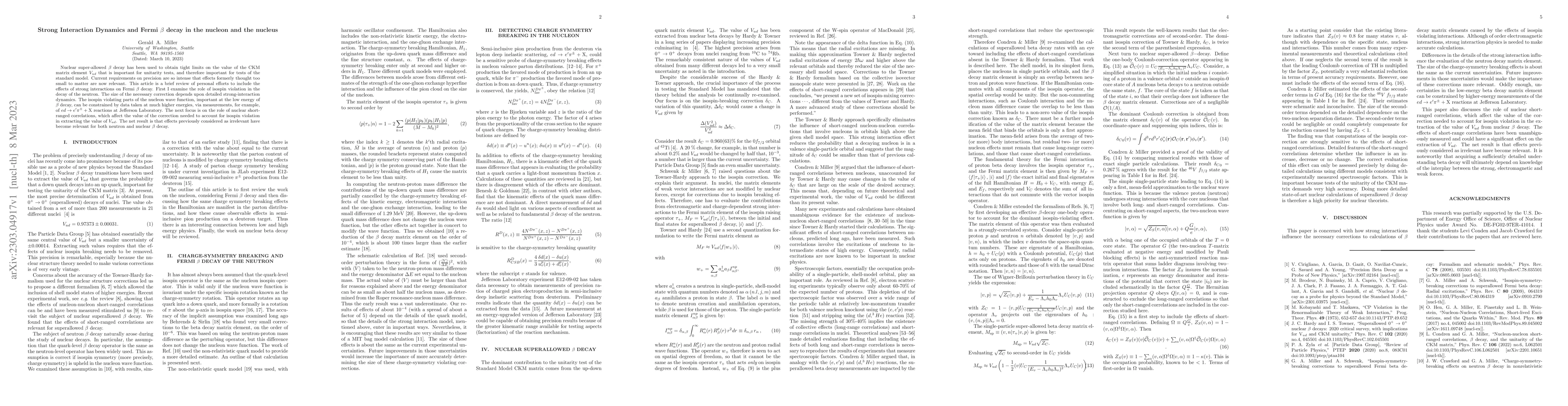 Thumbnail for Strong Interaction Dynamics and Fermi $\beta$ decay in the nucleon and
  the nucleus