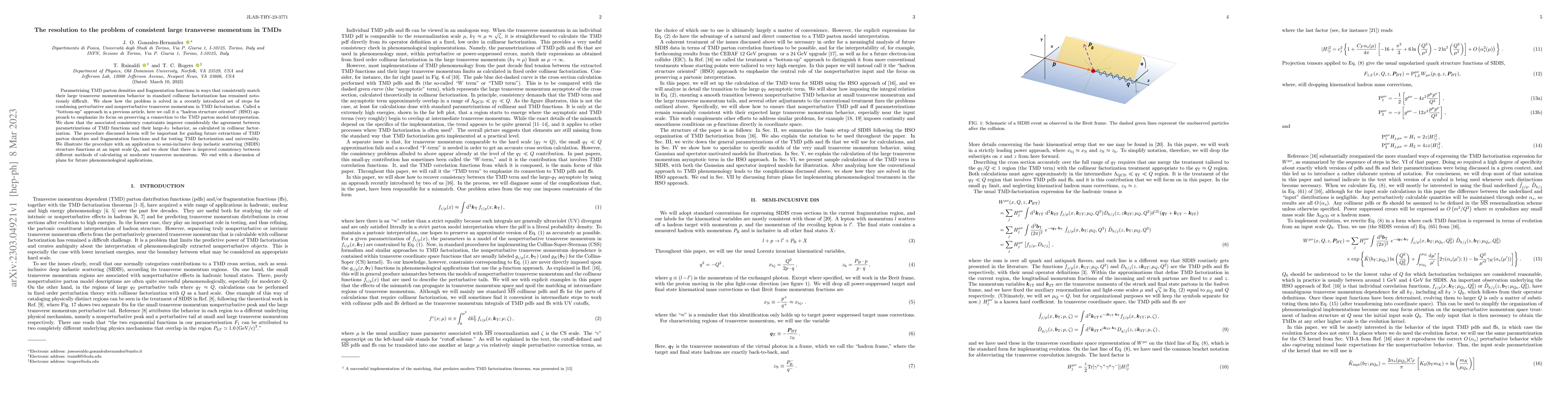 Thumbnail for The resolution to the problem of consistent large transverse momentum in
  TMDs