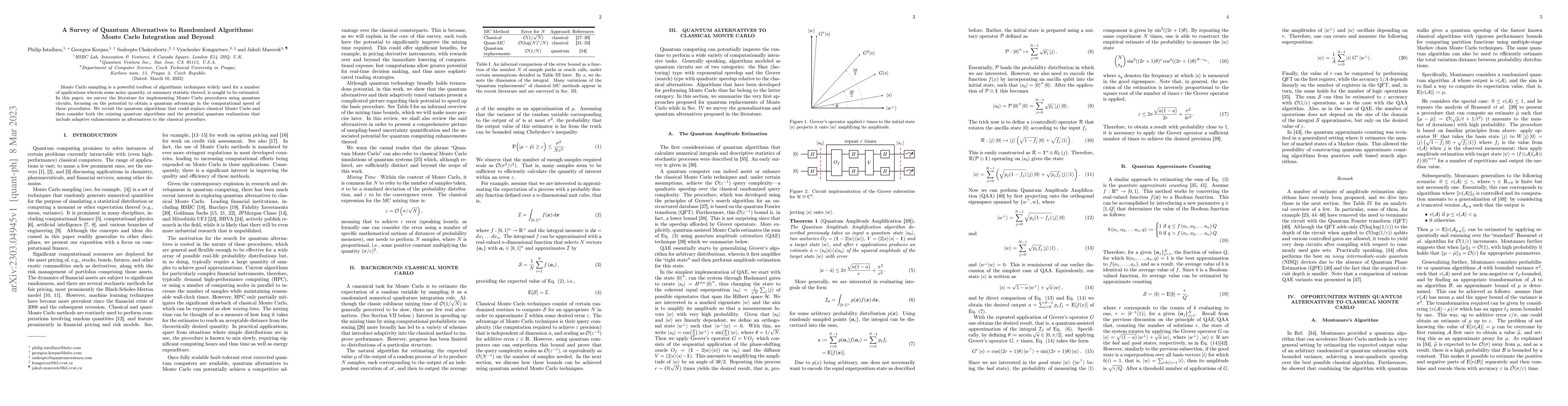 Thumbnail for A Survey of Quantum Alternatives to Randomized Algorithms: Monte Carlo
  Integration and Beyond