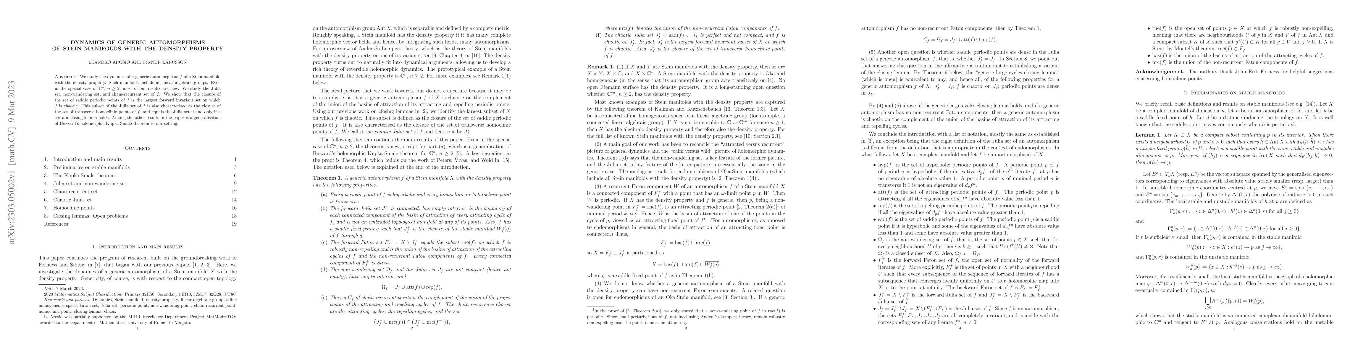 Thumbnail for Dynamics of generic automorphisms of Stein manifolds with the density
  property