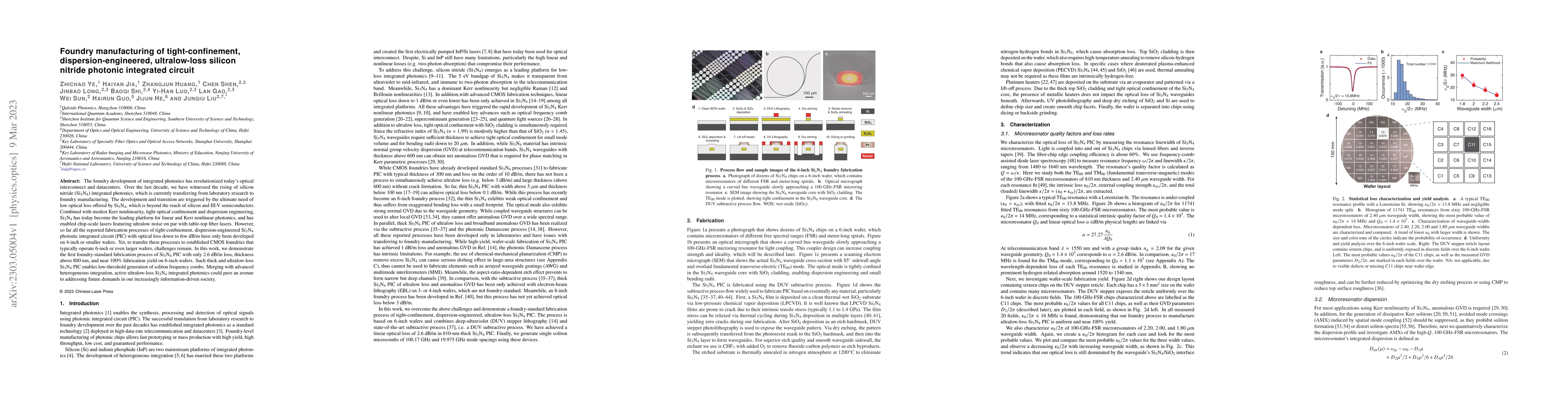 Thumbnail for Foundry manufacturing of tight-confinement, dispersion-engineered,
  ultralow-loss silicon nitride photonic integrated circuit