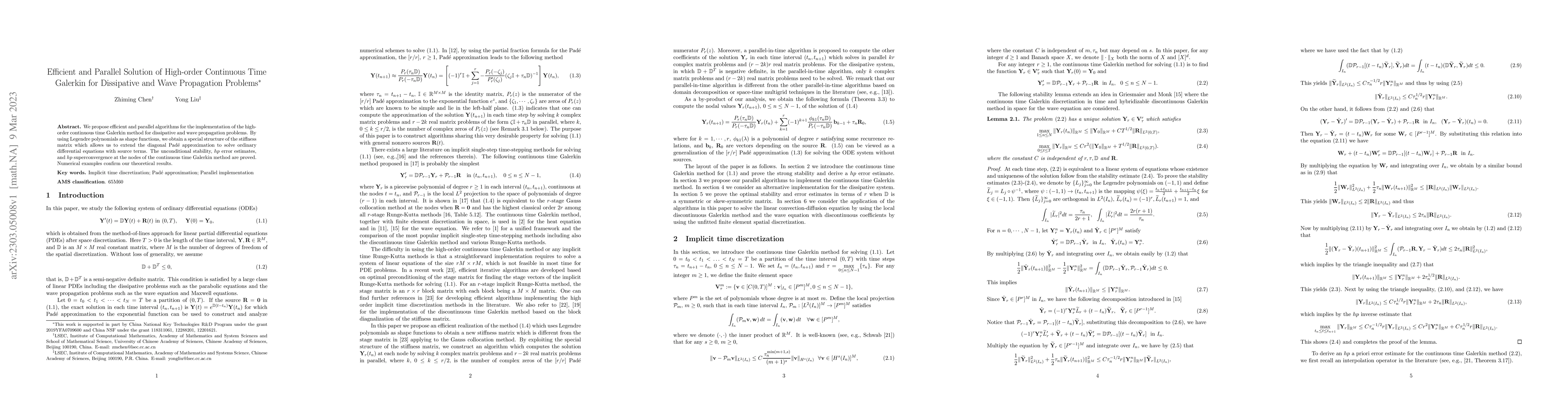Thumbnail for Efficient and Parallel Solution of High-order Continuous Time Galerkin
  for Dissipative and Wave Propagation Problems