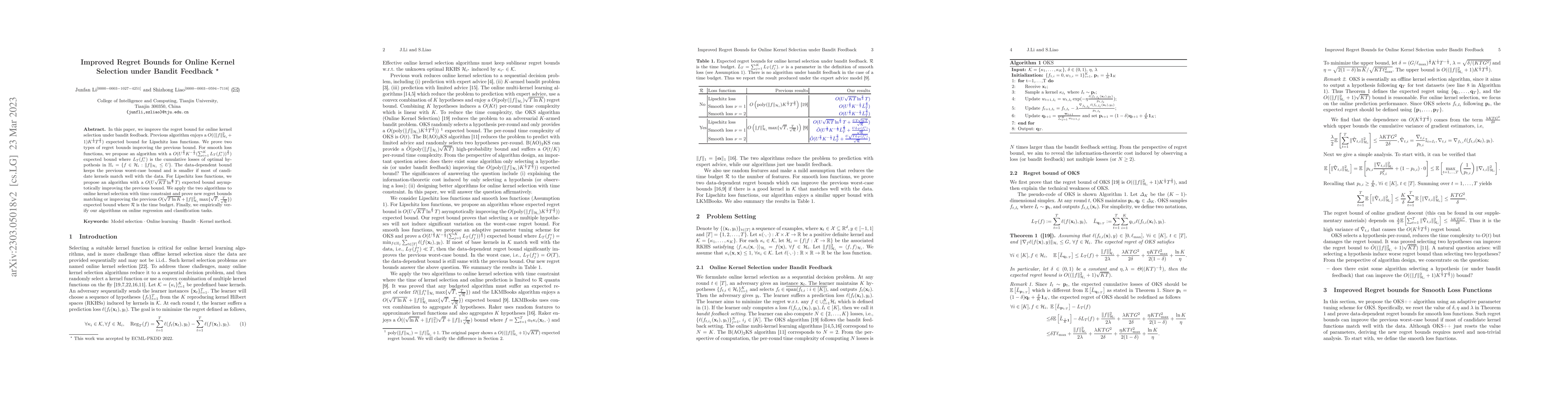 Thumbnail for Improved Regret Bounds for Online Kernel Selection under Bandit Feedback