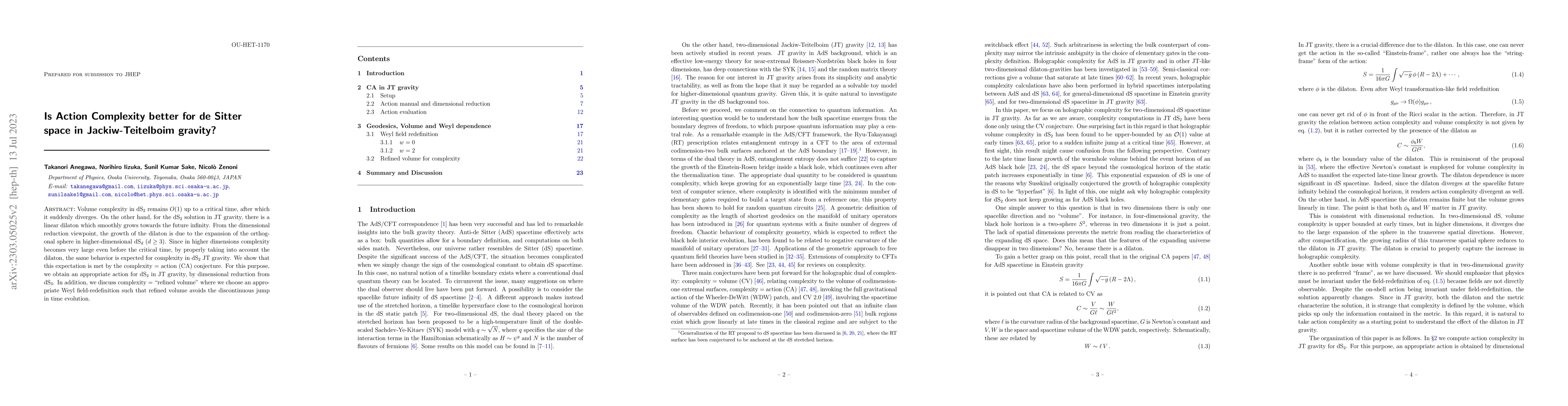 Thumbnail for Is Action Complexity better for de Sitter space in Jackiw-Teitelboim
  gravity?