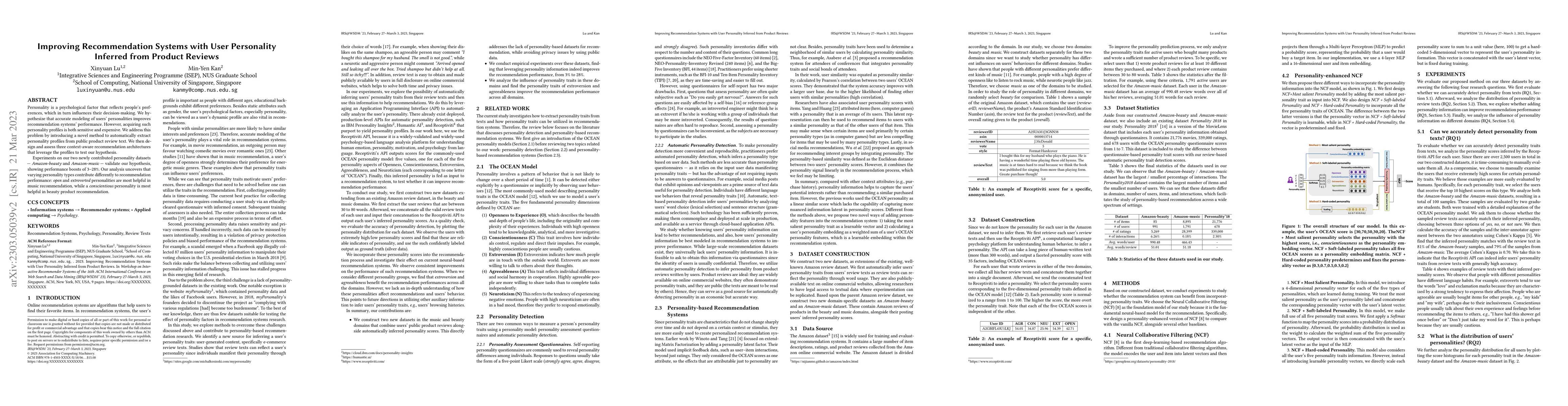 Thumbnail for Improving Recommendation Systems with User Personality Inferred from
  Product Reviews