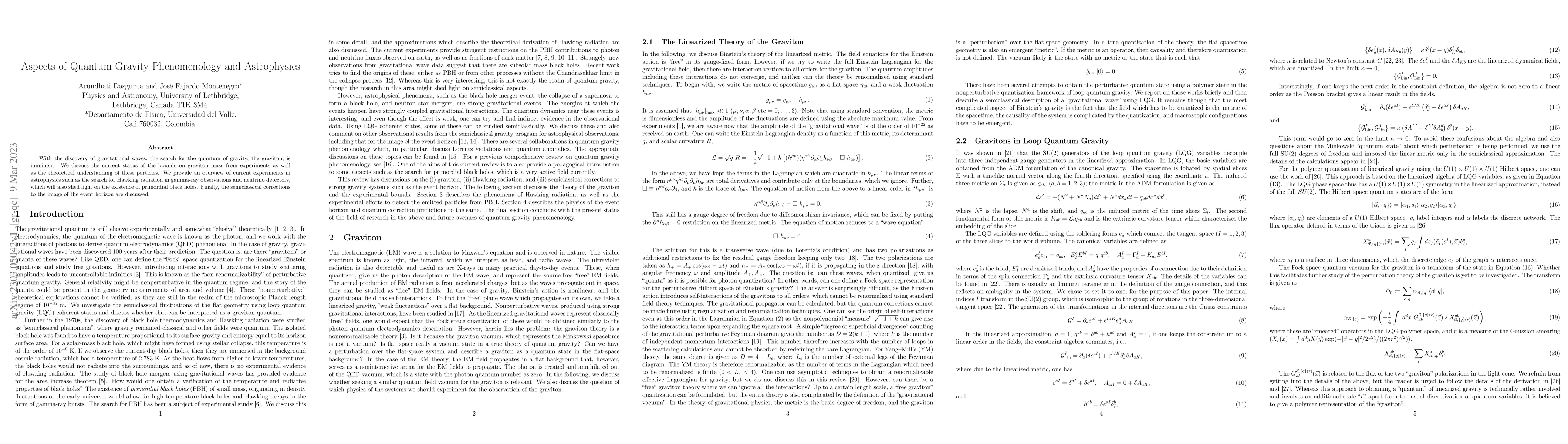 Thumbnail for Aspects of Quantum Gravity Phenomenology and Astrophysics