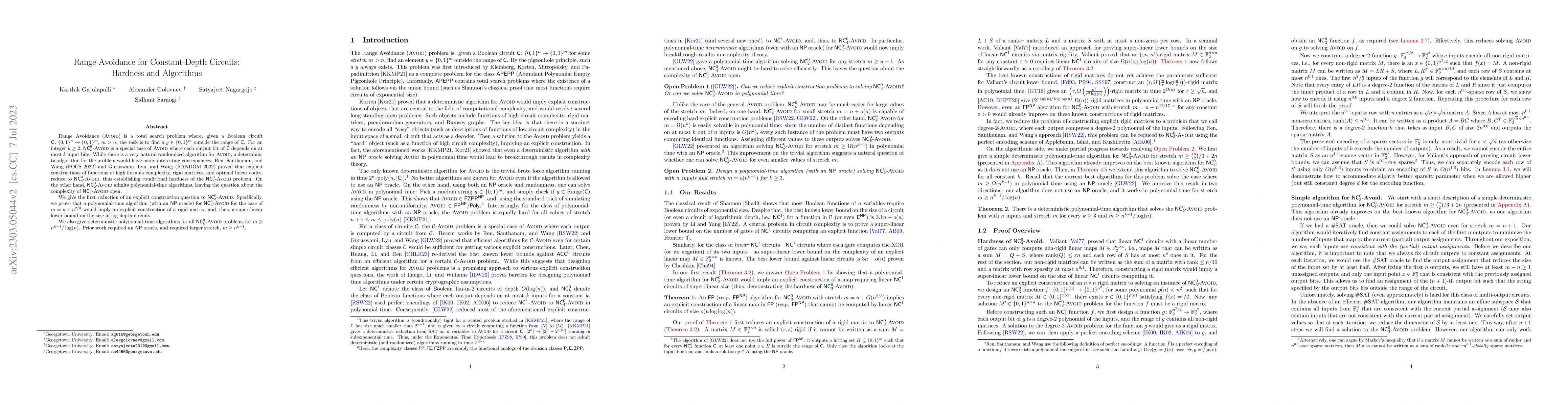Thumbnail for Range Avoidance for Constant-Depth Circuits: Hardness and Algorithms